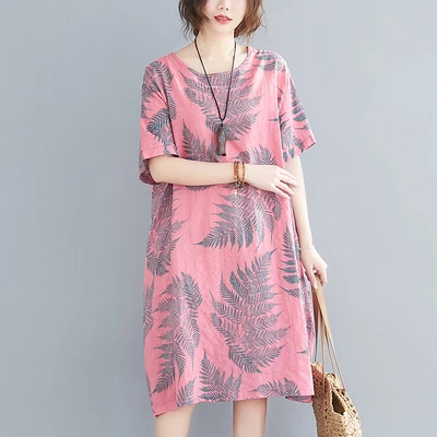 

Retro Artistic Summer Midi Dr Loose Cotton Linen A-Line Skirt Conceals Belly plus Size Women's Clothing Comfortable Dr