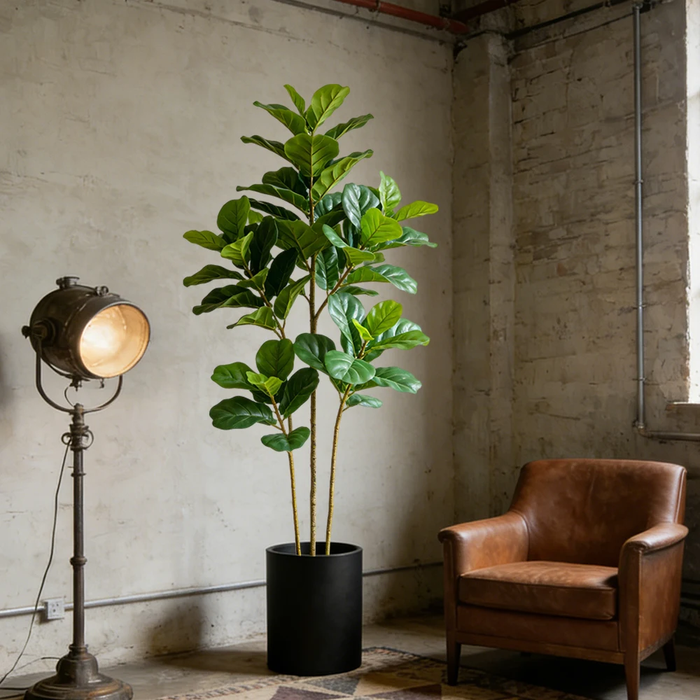64/122 cm großer künstlicher Ficusbaum, künstliche Eichenpflanze, tropischer Ficus-figueirobaum, Kunststoff-Banyan-Blätter für Haus, Garten, Hochzeitsdekoration – Detail 1