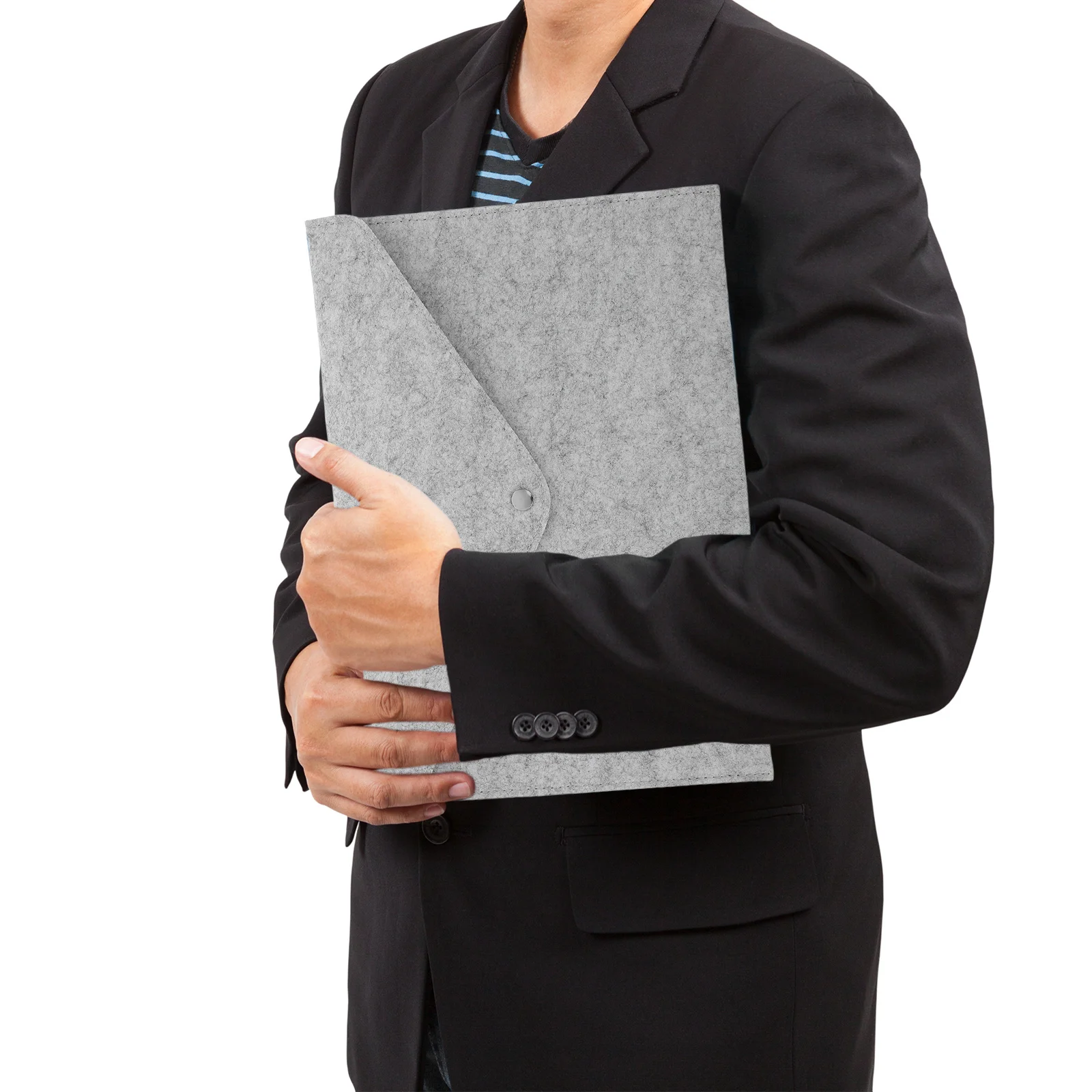 Vilten bestandsmap A4-formaat papieren documentorganizer Donkergrijs Lichtgrijs Knopsluiting Opbergtasje voor kantoorschool