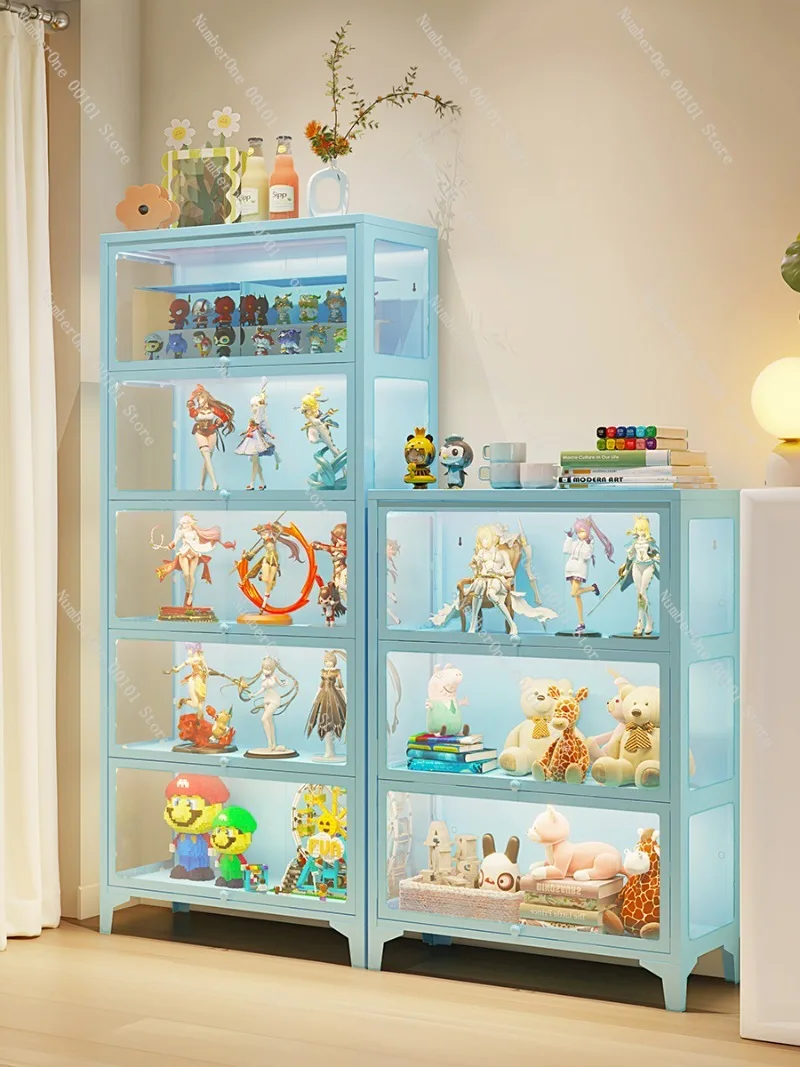 Home Figurine Display Cabinet with Glass Doors,Dust-proof Storage Shelf for Trend Toys,Blind Box Collections,Model Exhibits