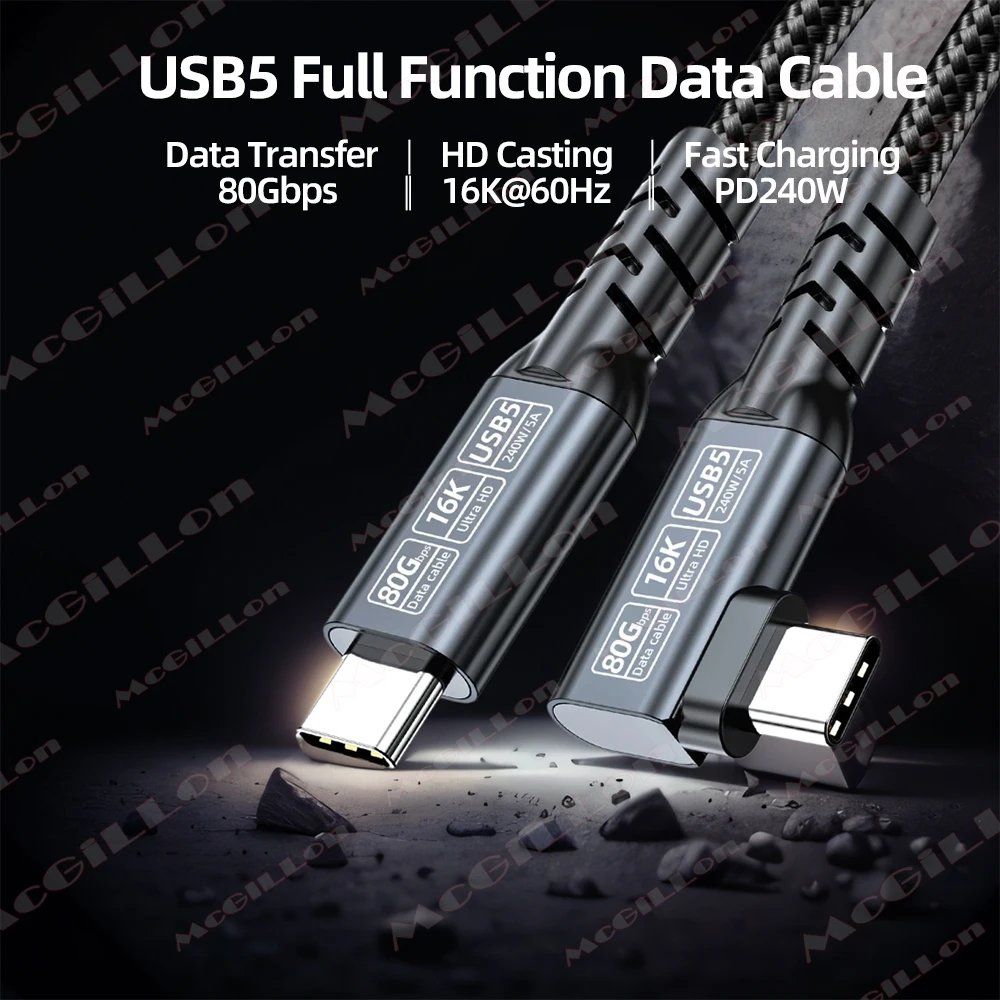 Ellenbogen Typ-C zu USB5.0 PD240W 80 Gbit/s Thunderbolt 5 Typ-C Kabel 16K 8K 48V/5A für iPhone 16 Pro Tablet Switch Laptop MacBook Pro – Detail 1