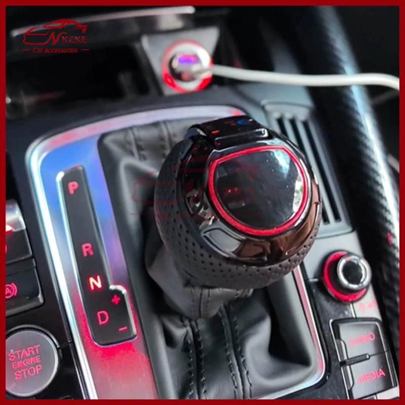 Perforated Leather Gear Shift Knob for Audi A6 C7 & VW Golf MK6/MK7 GTI/R - Red Stitch S-Logo Design with Dust Cover
