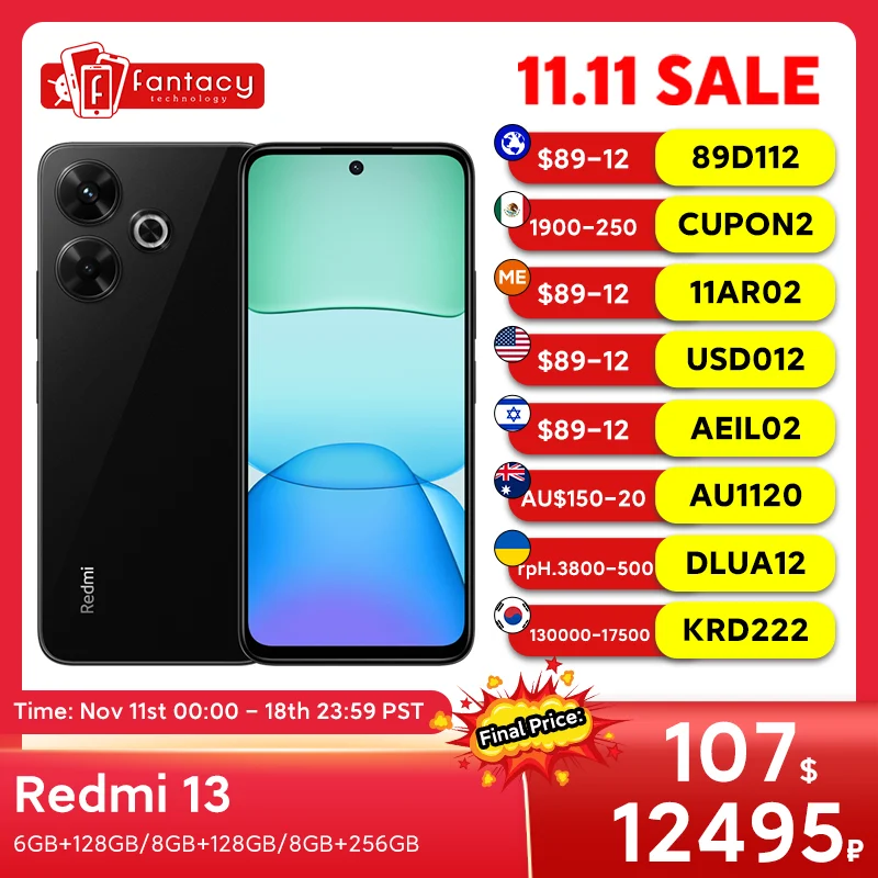 Global Version Xiaomi Redmi 13 Smartphone 108MP super clear camera MediaTek Helio G91 Ultra 33W fast charging 5030mAh battery