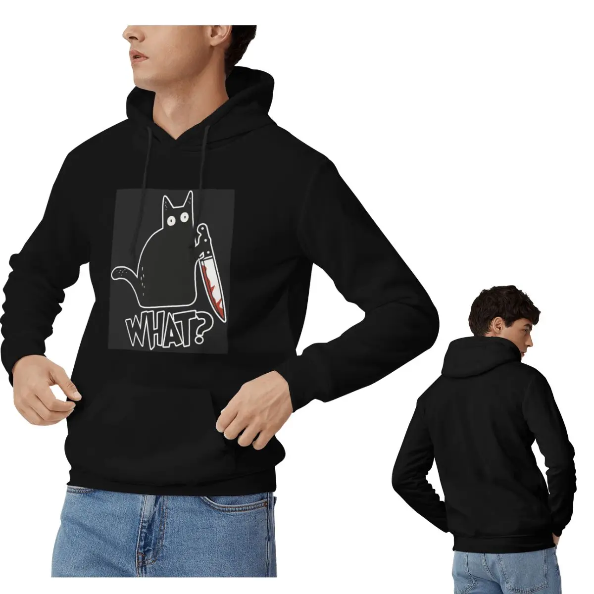 

Кот Что убийство Черный кот с ножом Подарок Толстовки премиум-класса Пуловер Толстовка Хип-хоп Уличная одежда с длинными рукавами Осень Зима
