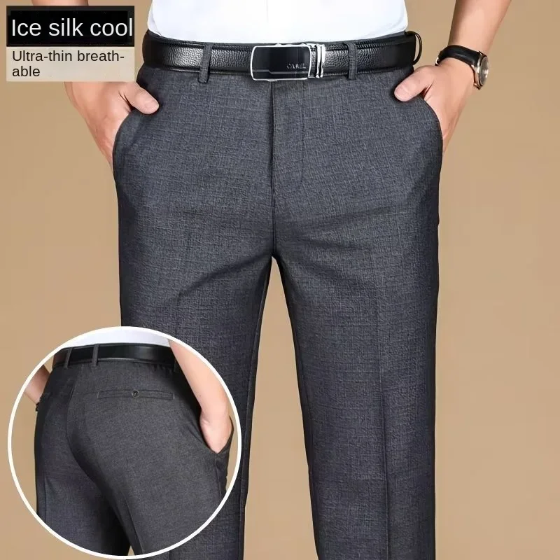 

Linen Mens British Pants Black Gray Flat Formal Business Trousers For Men Suit Dress Pants Summer Thin Light Weight