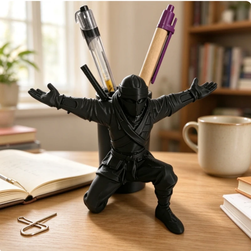 3D Printed Ninja Warrior Pen Holder Desktop Organizer Figurine Multifunctional Stand For Home Office Study Table Decoration Gift