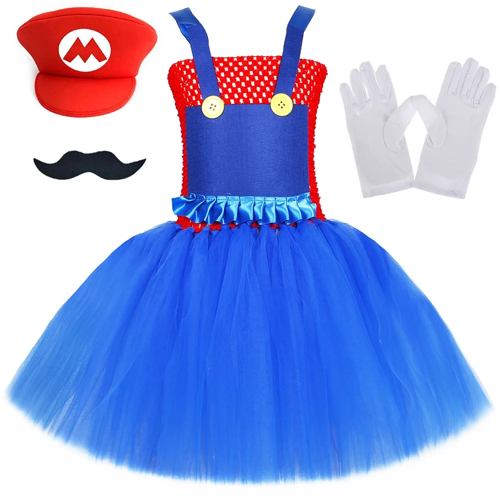 Marios Luigi Costume Kids Anime Super Brothers Tutu Dress Girls Fancy Dress Up Clothes Kids Halloween Carnival Party Costumes