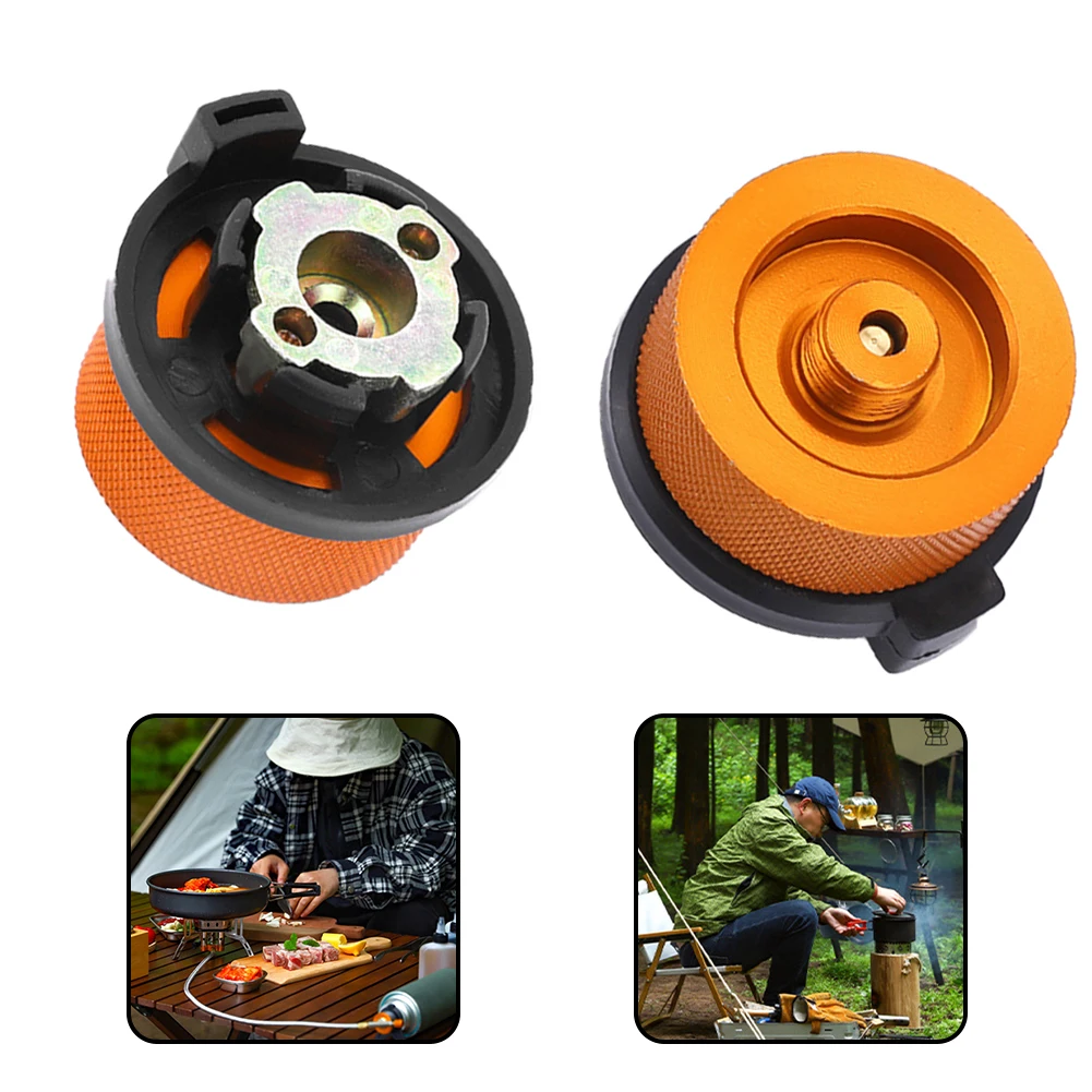 Gas Tank Adapter Outdoor 3.5*2.5*2.5cm 44g Aluminum Alloy + Plastic Orange With Self-locking For Long Gas Tanks