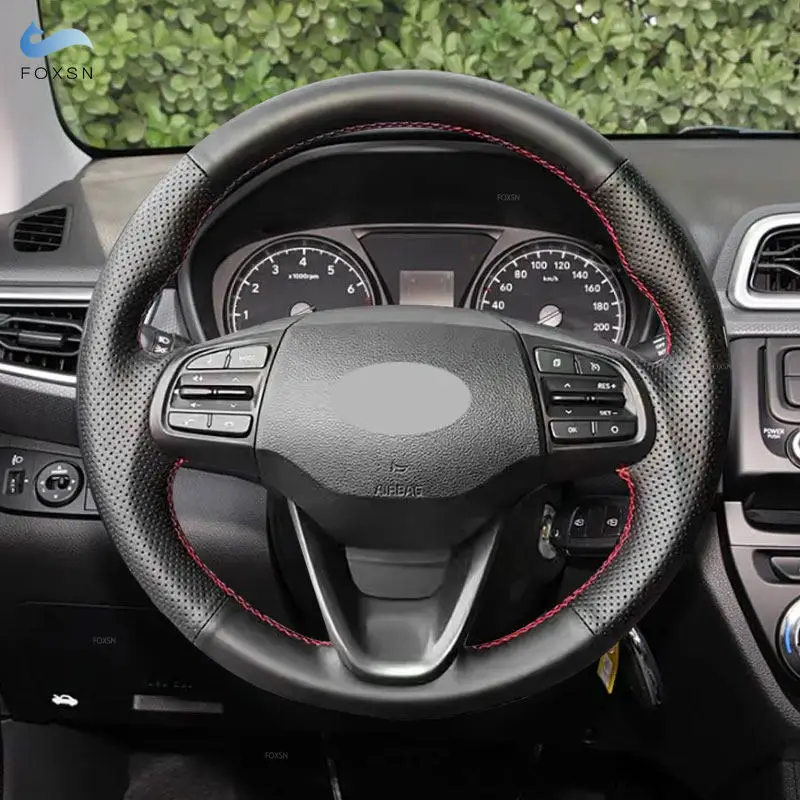 Hand Sewing Car Steering Wheel Microfiber Leather Cover For Hyundai Kona Verna 2017 2018 2019 2020 with Strip Stitching