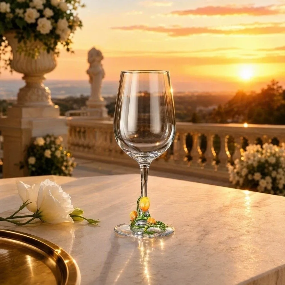 Decorative Tulip Floral Tulip Flower Wine Glass Transparent 350ML Glass Goblet Elegant 3D Creative Tall Glass Table Decor