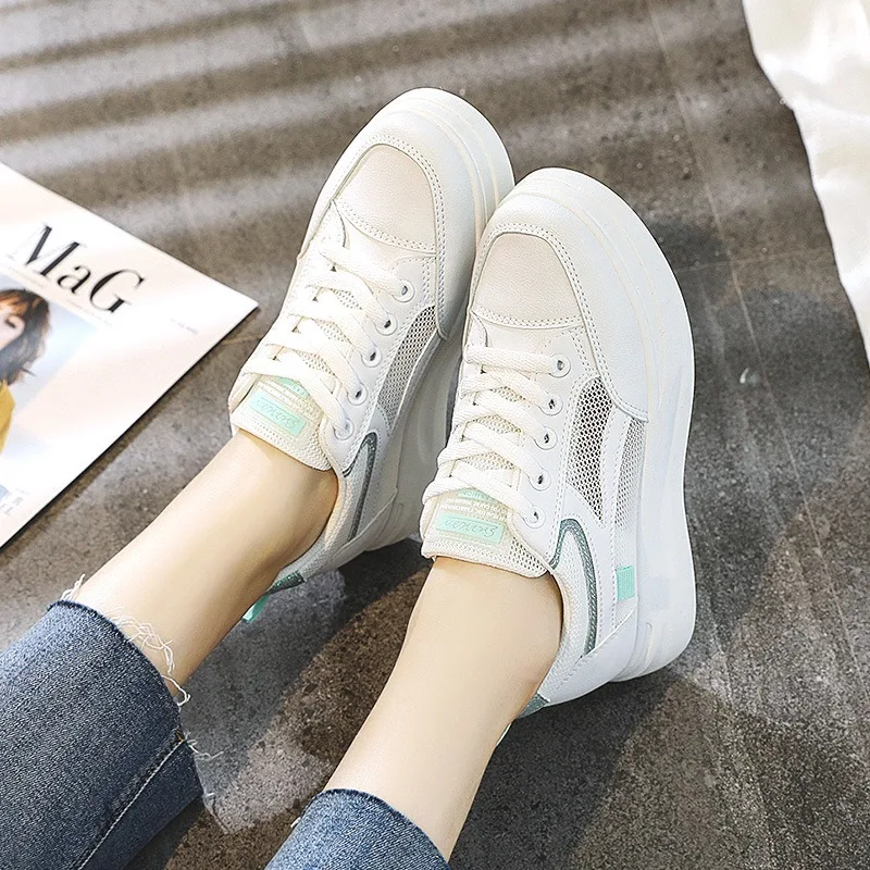 

Summer Breathable Little White Shoes Flat Bottom Lace Up Tennis Sneakers White Lightweight PU Vulcanize Shoes Student Shoes 2025