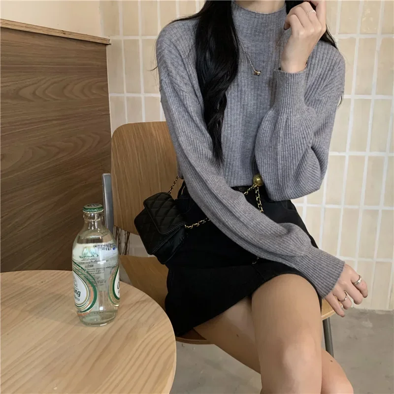 Basic Solid Color Soft Turtleneck Women Sweater Pullover Casual Long Sleeve Chic Bottom Sweater Female Jumpers Korean Fashion