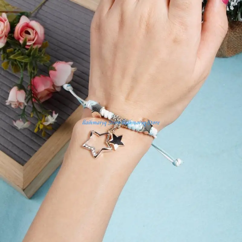 

573B Couples Matching Bangles Star Pendant Charm Wrist Chain Hand Link Jewelry Pieces