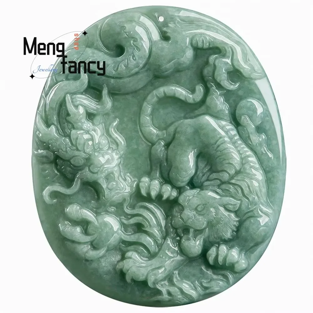 Natural A-goods Jadeite Zodiac Crouching Tiger Hidden Dragon Pendant Ice Jade Retro Exquisite Best Selling Fashion Fine Jewelry view 6