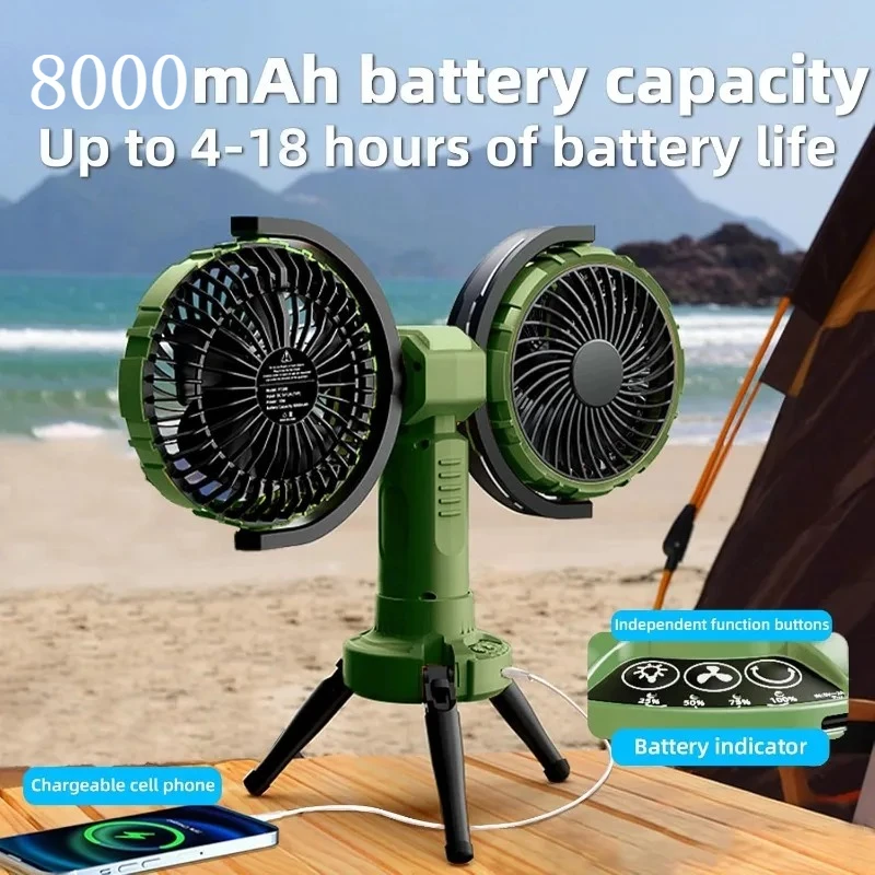 

Outdoor Camping Fan with LED Light,8000mAh Rechargeable Battery Powered with Hook Tent Fans,270° Oscillating 360°Rotation Portab