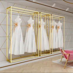 Wedding dress rack, high-end display rack, floor mounted gold studio dress rack, iron Clothes shop clothes hanger