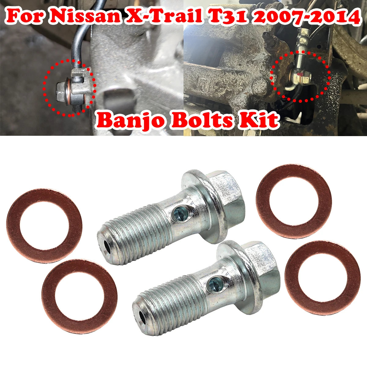 

1/2kit For Nissan X-Trail T31 2007-14 Front Left Right rear Caliper Hose Lines Banjo Fittings Bolts Copper Sealing Crush Washers