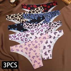 3PCS/Set Women's Ice Silk Seamless Panties Sexy Leopard Low Rise Underpants Fruit Printting Lingerie Female Breathable Underwear