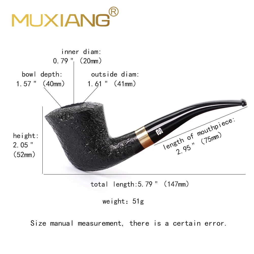 MUXIANG Briar Wood Handmade Tobacco Pipe ，Loop Decor Bent Smoking Pipe ， with 9mm Filter Smoke clean Tool ，Multi-color optional