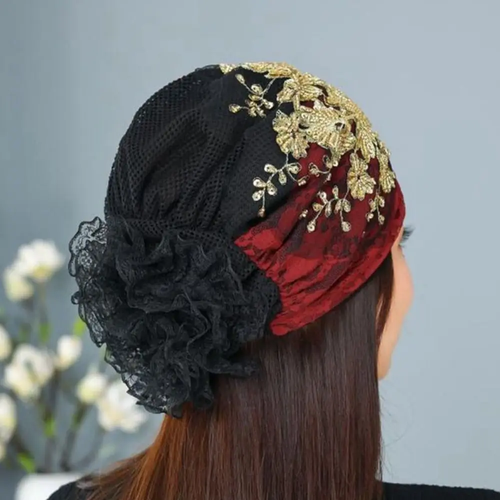 Phoenix Tail Blumen-Spitzenkappen, Stickerei, Turban-Kappe, Damen-Kopftuch, atmungsaktiv, leicht, Beanie-Haarabdeckung, Kappe, Kopfwickel