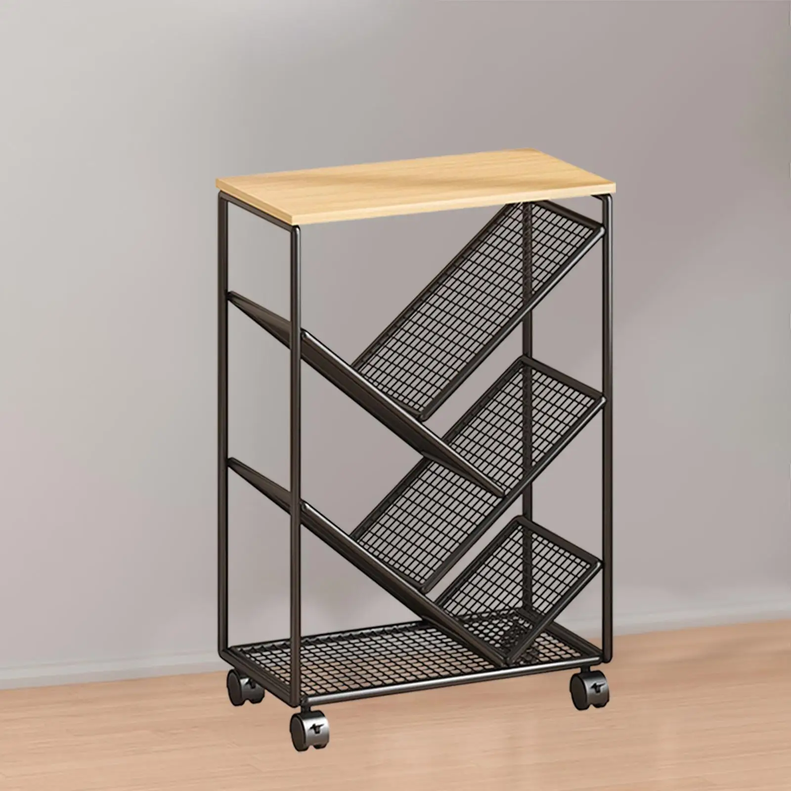 Rolling Bookcase Cart Iron Utility Magazine Album Recipe Book Trolley Organizer for Home Office Dorm Student Nursery