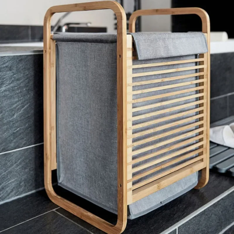 Laundry Bag Home Large Dirty Laundry Basket Bamboo Fabric With Cover Design Convenient Breathable Small Basket Storage Baskets