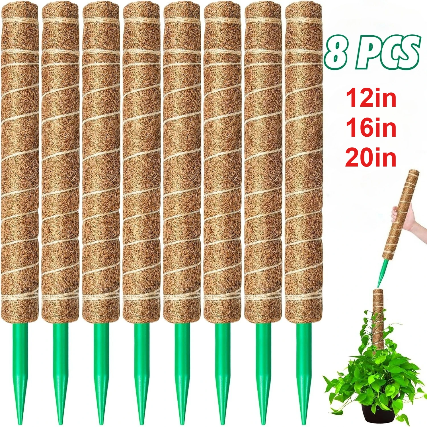 

Moss Pole 20 Inch 8Pcs 12in Coir Totem Poles Moss Climbing Sticks Monstera Support for Indoor Creepers Plant Support Extension