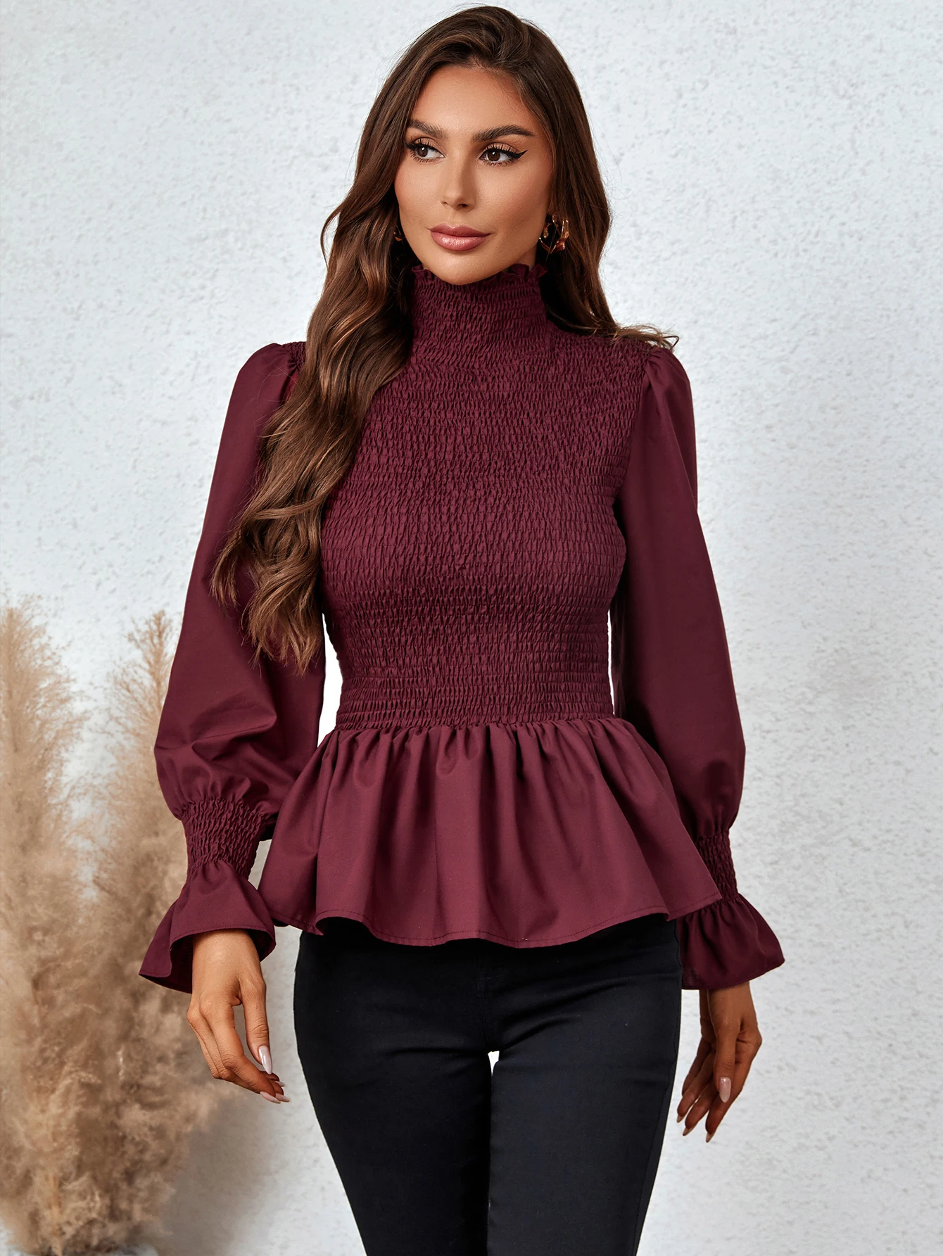 Turtleneck Ruched Blouse Women Long Sleeve T Shirt Female Autumn Winter Casual Crop Top Shirt