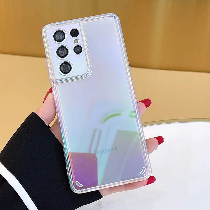 for Samsung Galaxy S25 S24 S23 S22 S21 S20 FE Ultra Plus A54 A34 Case Gradual Color Plating Clear Shockproof Soft Bumper Shell