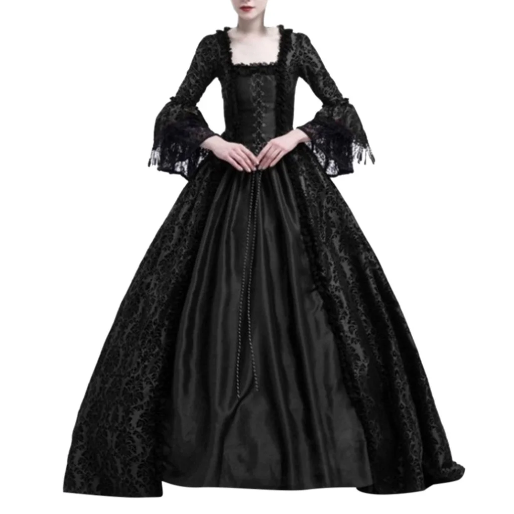 S-5XL Plus Size High-End Court Dress Lace Splicing Dress Vintage Medieval Renaissance Dress