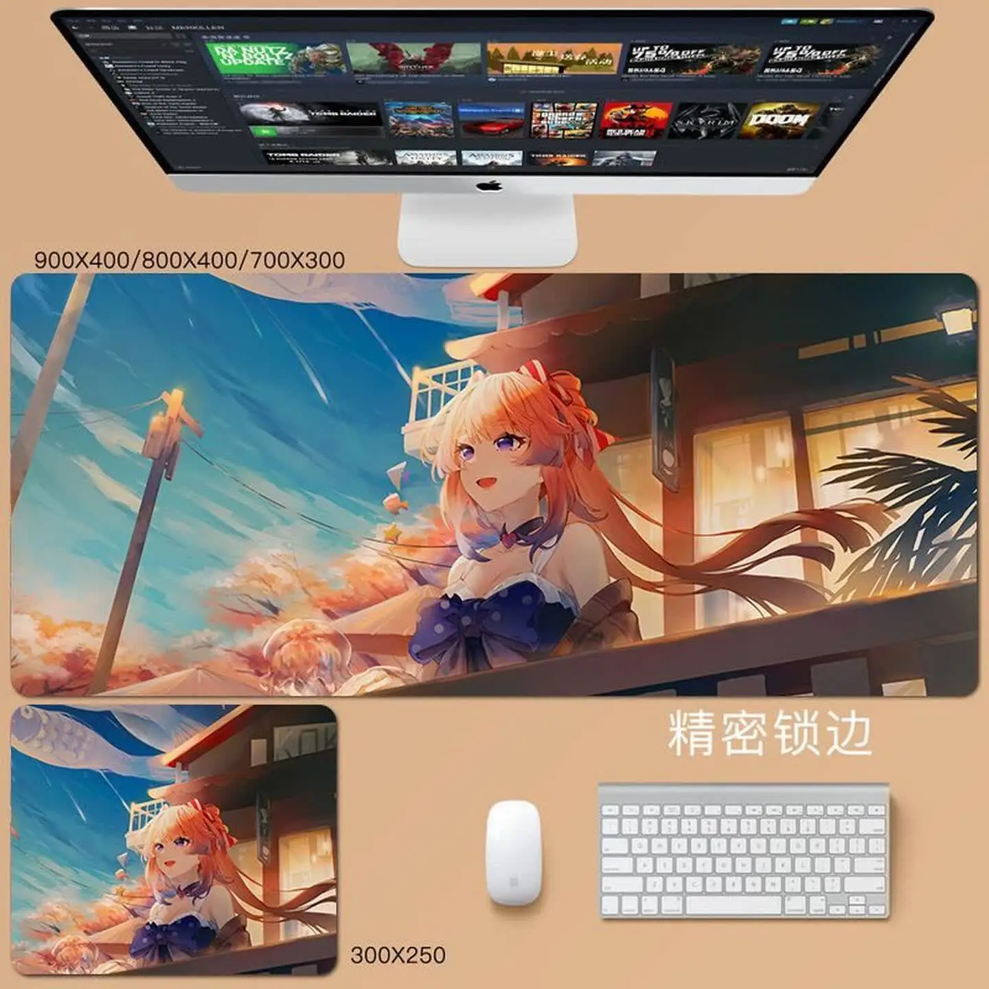 XXL Pink-blue Mermaid Anime Girl Gaming Mouse Pad Non-Slip Rubber Stitched Desk Mat for PC Laptop Dorm Office Gift