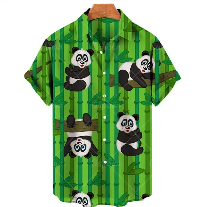 Panda Summer Casual Printed Hawaiian Shirt Men's Vacation Beach