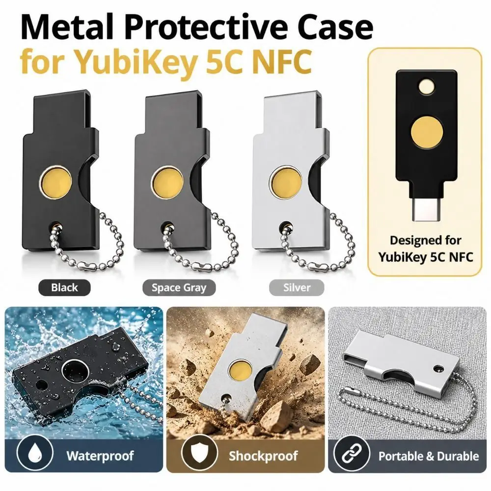 Durable Metal Metal Protective Case Access Openings Solid NFC Key Case Hard Shell Compact Security Key Case for YubiKey 5C NFC