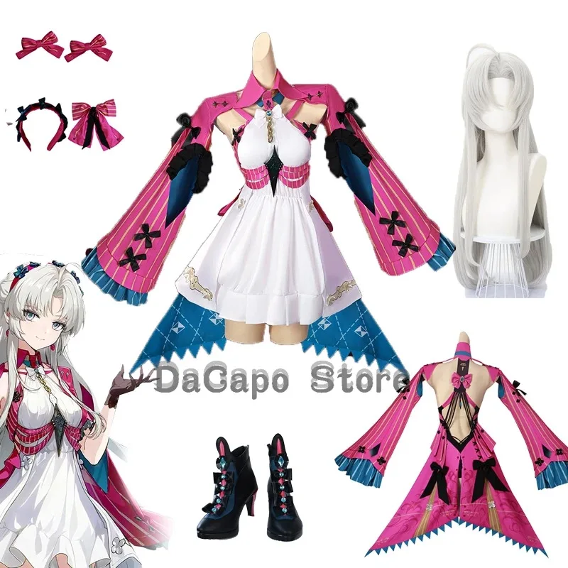 Wuwa Carlotta Montelli Wig Kostum Cosplay Sepatu Wuthering Waves Pakaian Permainan Anime Pakaian Pesta Halloween Anak Perempuan Disfraz