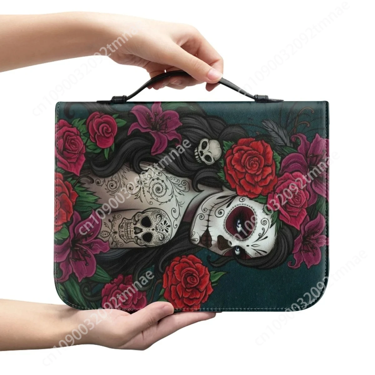 Classic Gothic Skull Rose Custom Handbags for Women Leather Bible Bags Practical Church Bible Storage Book Bag Bible Cover Case