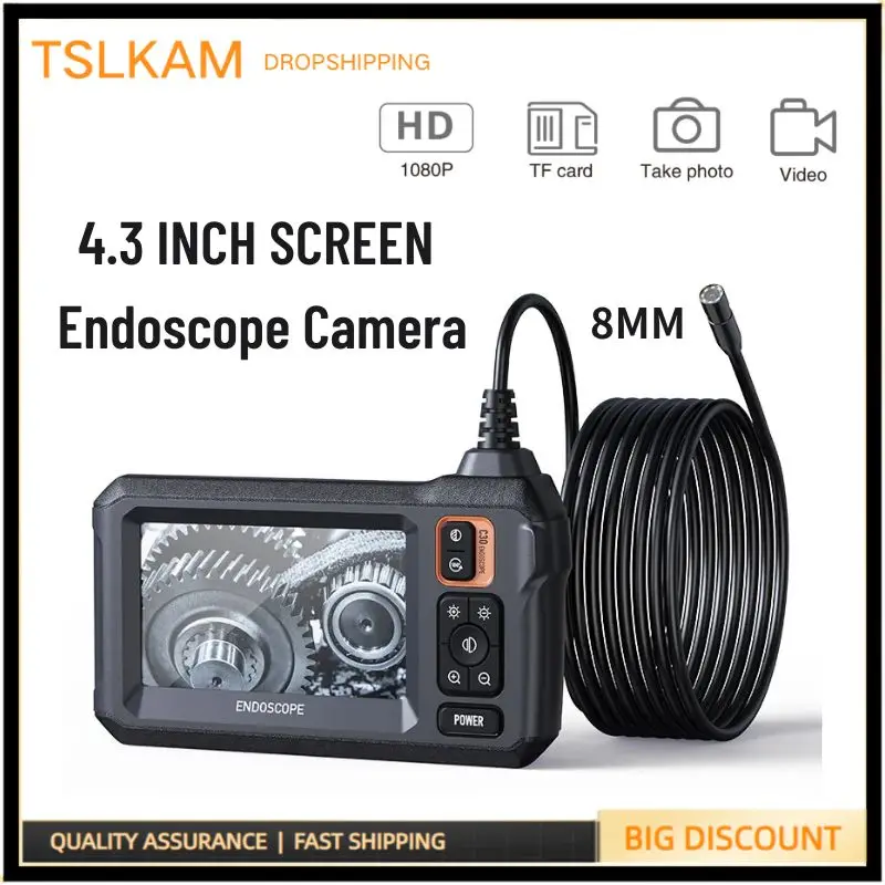 

1080P Endoscope Camera 8mm Single Lens 4.3inch LCD Screen Display Inspection Camera Industrail Piping Endoscopic for Cars