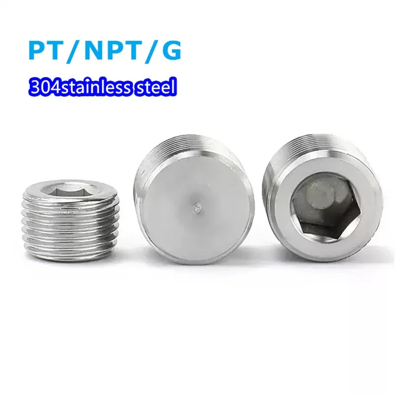 Pt/npt/g 1/16 1/8 1/4 3/8 1/2 3/4 1 1-1/4 1-1/2 2 Us Inch External Thread 304 Inner Hexagon Socket Allen Bolt End Cap Plug