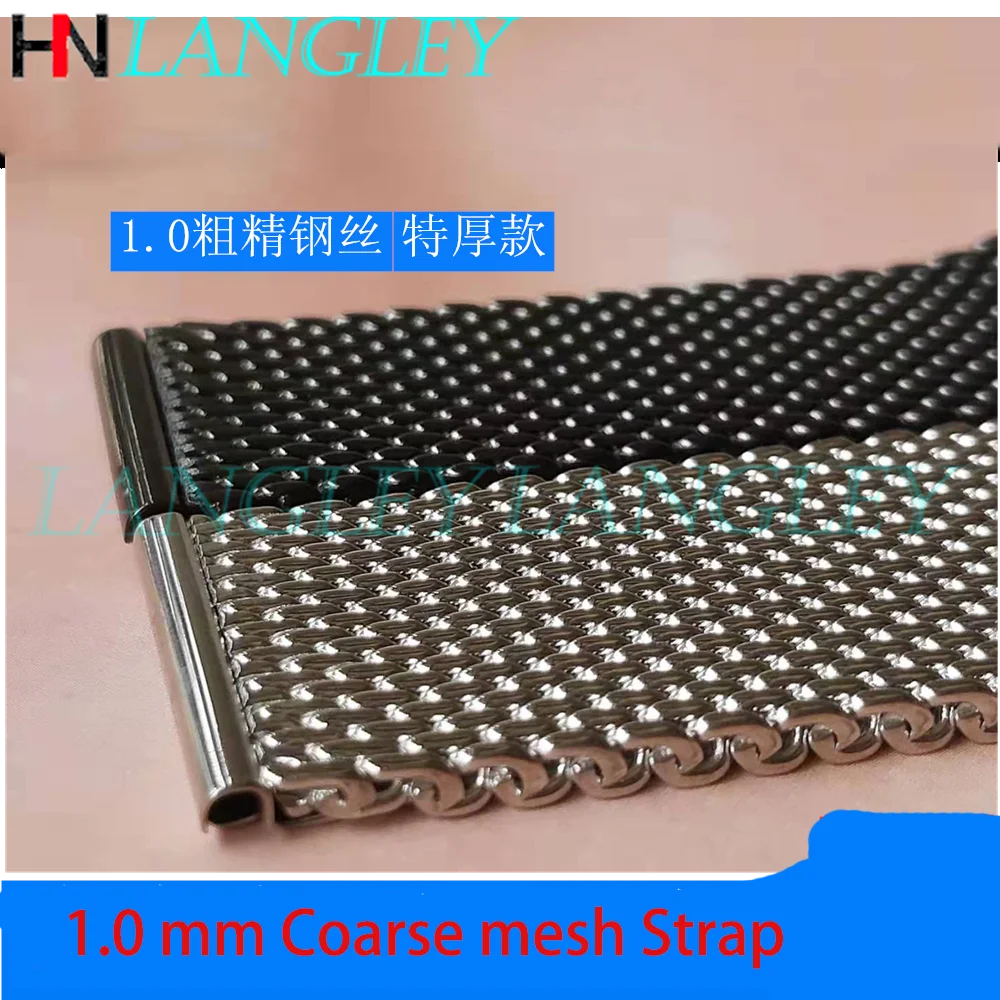 1.0mm Milanese Coarse mesh Stainless Steel Watch Band 3mm Thickness Heavy Wriststrap 18 20 22 24 mm Width Watch Bands with Tool