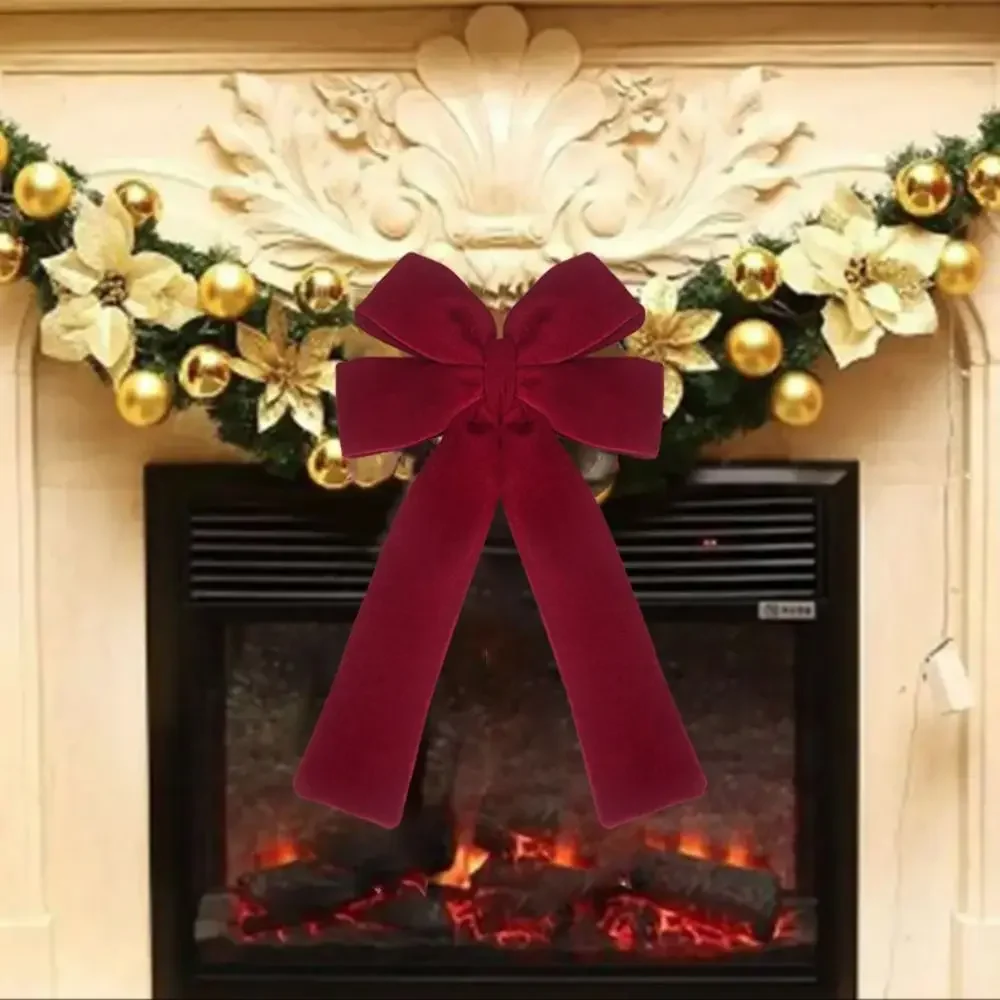 

Large Size Christmas Red Velvet Bow Reusable Classic Christmas Wreath Bow-knot Extended Ribbon Xmas Bow-knot Pendant Stair