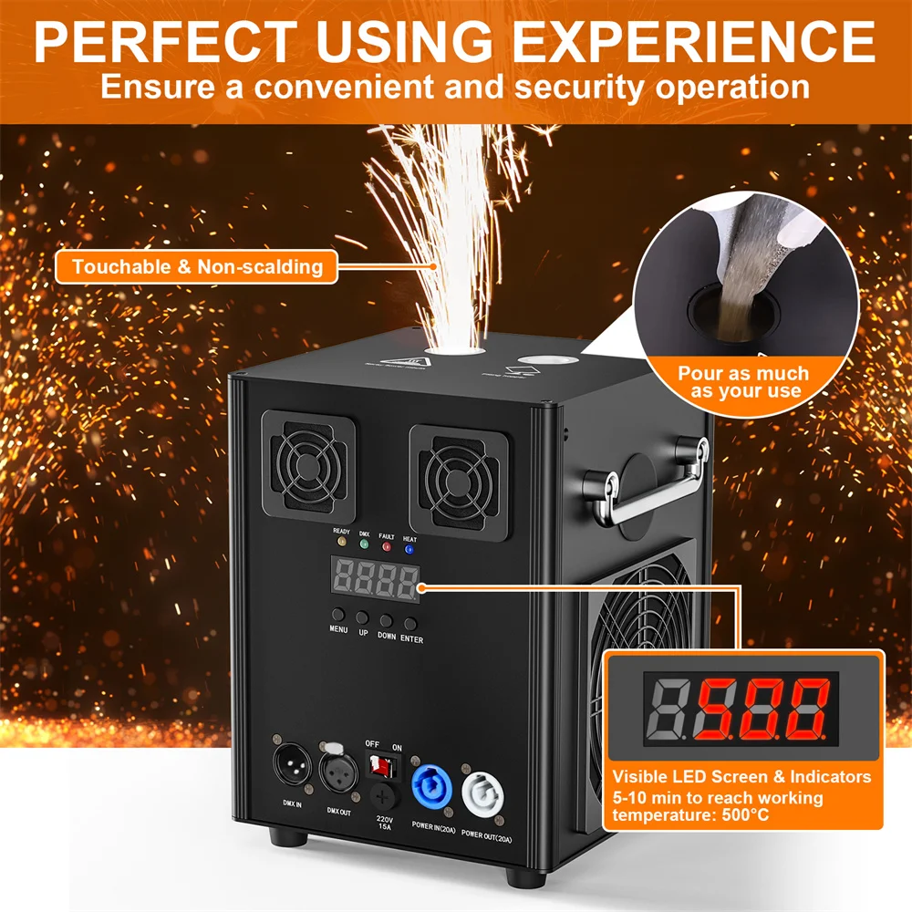 Stage Powder Spark Machine Wedding Cold Fireworks Machine DMX Control Performance Concert Spark Sprayer con telecomando