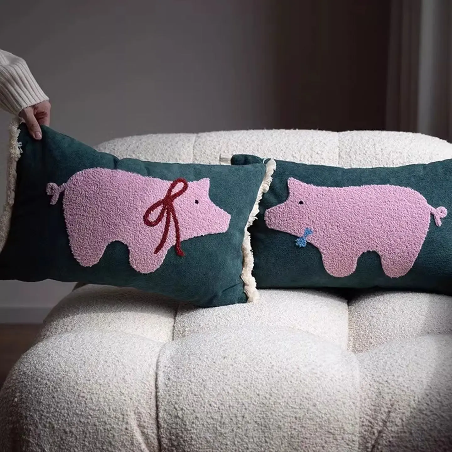 Elegant Cartoon Embroidered Throw Pillow Light Luxury Cushion for Sofa Living Room Bedroom Removable Cover Gift
