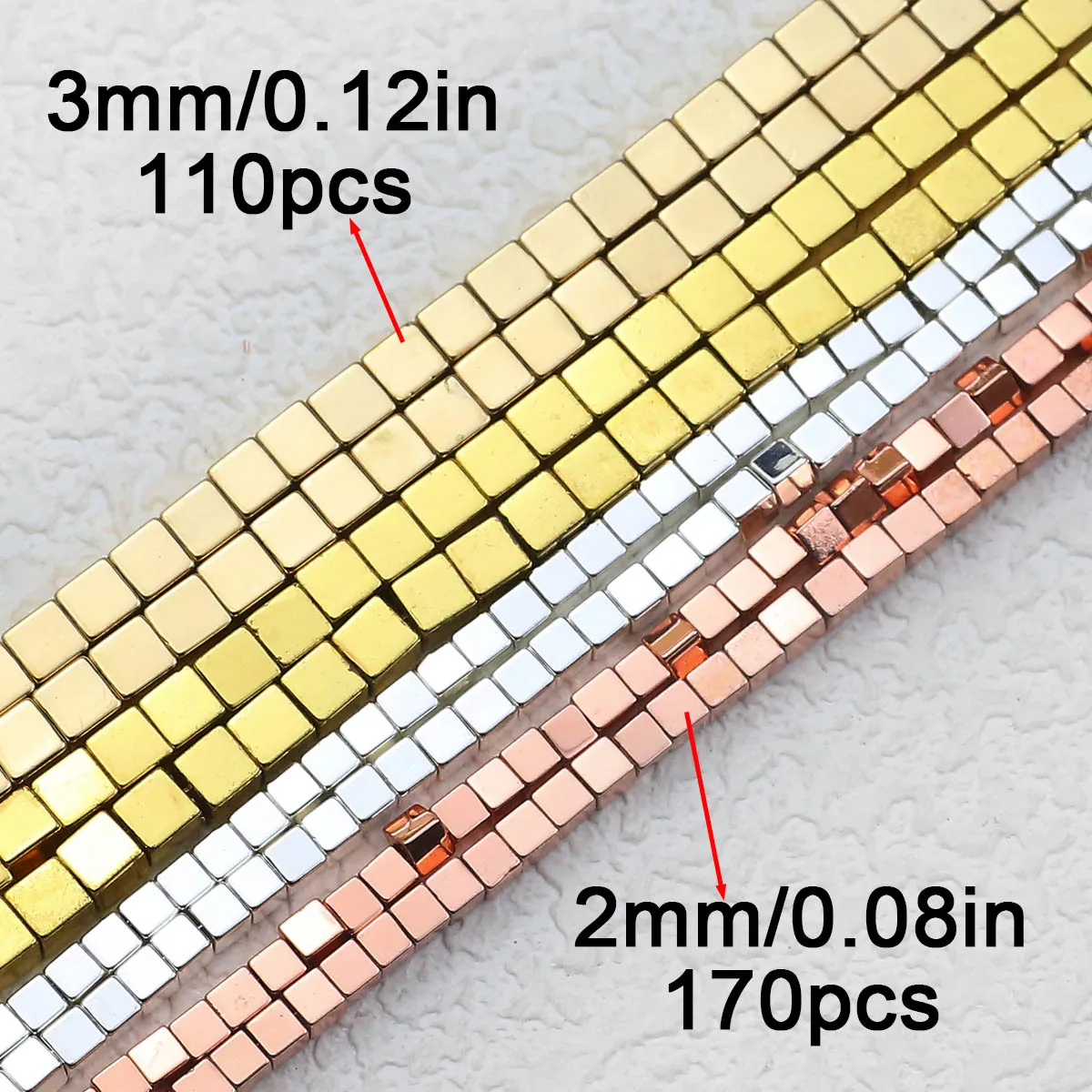 2/3mm Golden Silvery Square Hematite Natural Stone Charm Spacer Loose Beads For Handmade Jewelry Making DIY Bracelets Necklaces