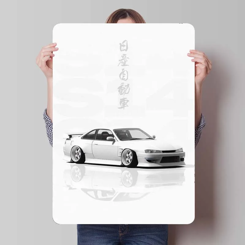 White JDM Nissan S14 Tinplate Sign Cars Poster Room Decoration Man Cave Metal Sign for Garage Wall Art Decoration Home Decor