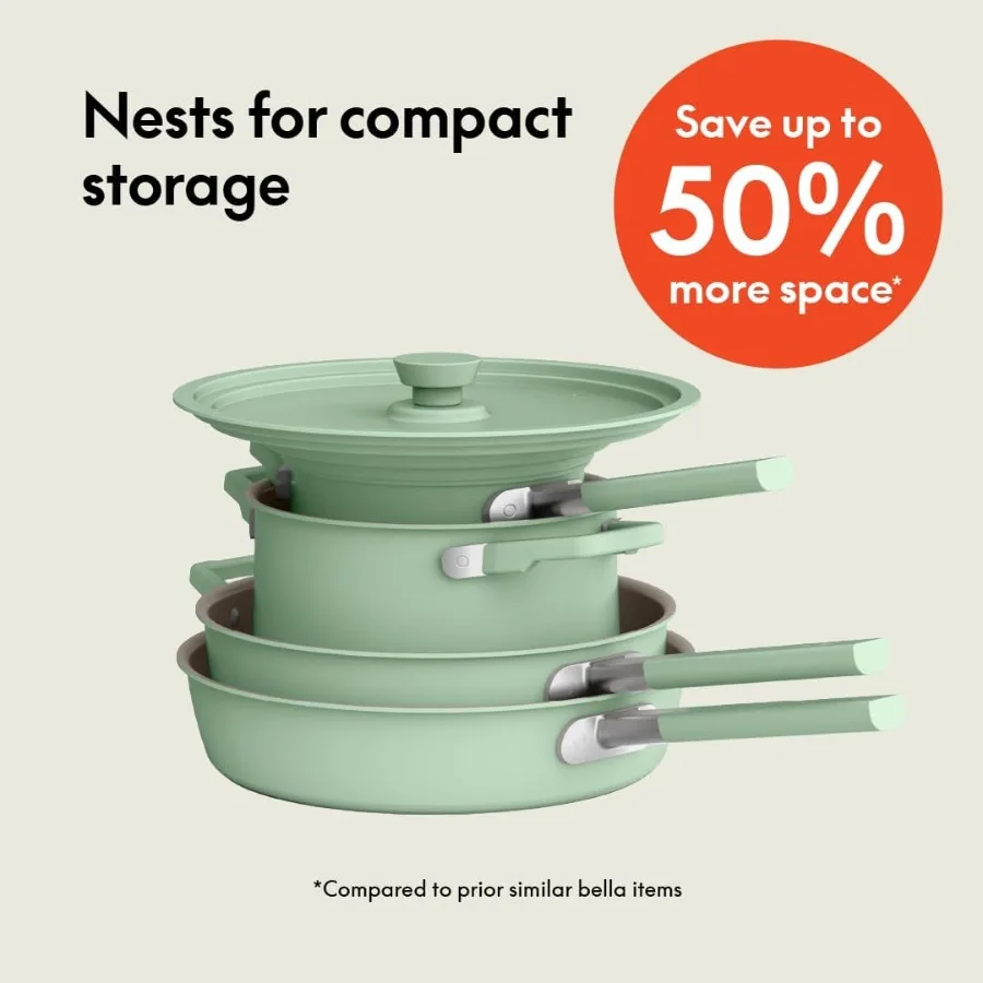 9 Piece Ceramic Nonstick Cookware Set Fitsanywhere™ Kitchenware w EverGood™ Coating Dishwasher and Oven Safe All Stovetops Comp