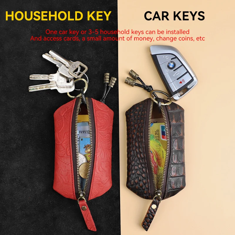 Handmade Genuine Leather Key Wallet For Men Car Smart Key Holder Bag Coin Purse Small Wallet Housekeeper Key Case Pocket Keyring