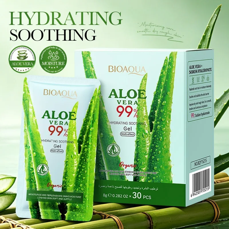 30pcs BIOAQUA Aloe Vera Gel Multi Effect Hydrating Soothing Replenish Skin Smooth Moisturizing Repair Skin Portable Sachet Gel