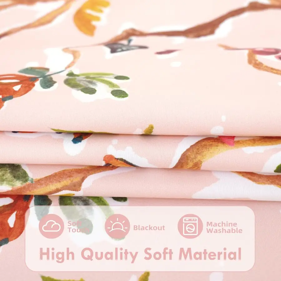 Tende Oscuranti Rosa per Camera da Letto con Motivo Colorato di Rami ad Acquerello, Isolamento Termico, con Occhielli, Set da 2