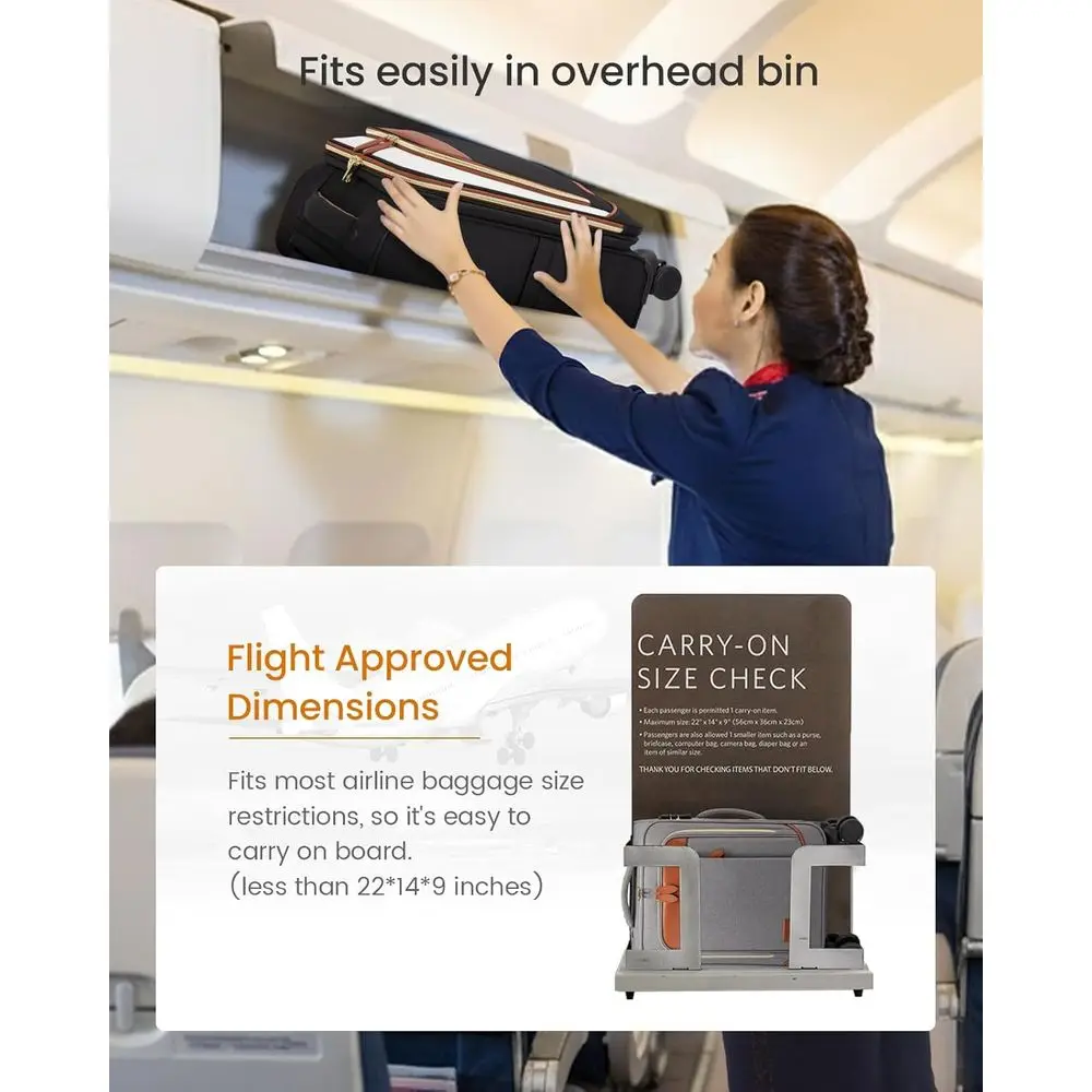 20 Inch Airline Approved Underseat Carry-On Suitcase with Spinner Wheels and TSA Lock for Travel