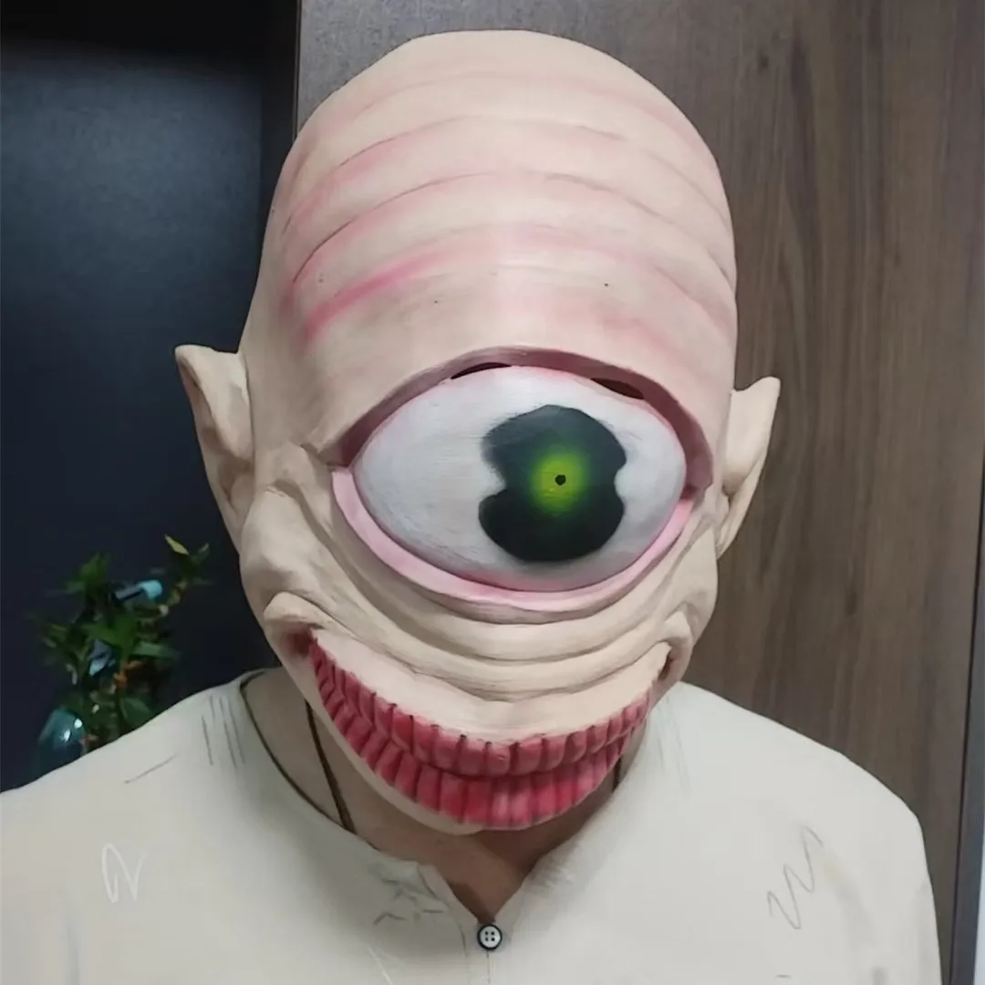 Gruselige einäugige Monster-Latexmaske, gruselige Einäugige Alien-Kreatur-Maske, Halloween-Cosplay-Maskerade, Requisiten für Geisterhäuser – Detail 4