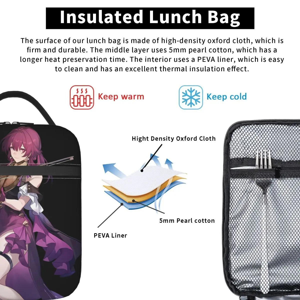 게임 스타즈 레일스 런치백 귀여운 도시락 가방 여행용 휴대용 보온 토트백 유니섹스 옥스포드 맞춤형 쿨러백